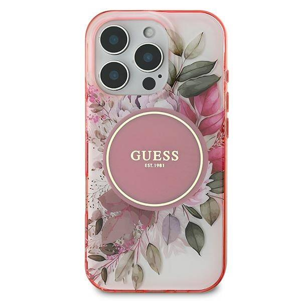 Etui Guess iPhone 16 Pro Max 6.9" różowy/pink hardcase IML Flower & Tonal Circle MagSafe