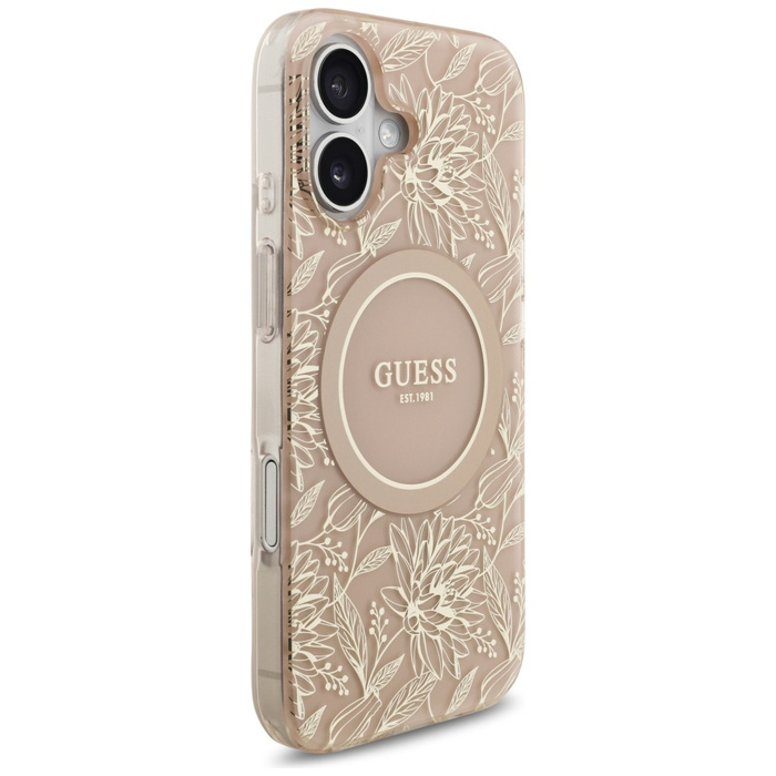 Etui Guess IML Flowers Electro Pearl     Strap MagSafe do iPhone 17 różowy
