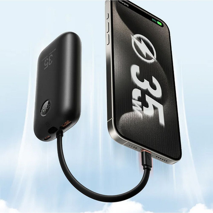 VEGER powerbank 10000 mAh z wbudowanymi kablami Typ C / Lightning PD QC3.0 35W K1 (W1188) czarny