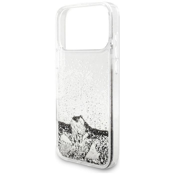 Etui Guess Liq. Glitter Charms do iPhone 17 Pro srebrny