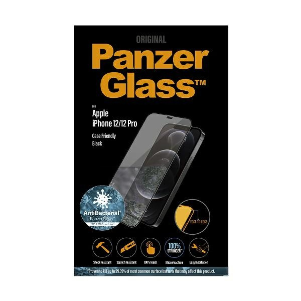 PanzerGlass E2E Super+ iPhone 12/12 Pro Case Friendly AntiBacterial MicroFracture czarny/black