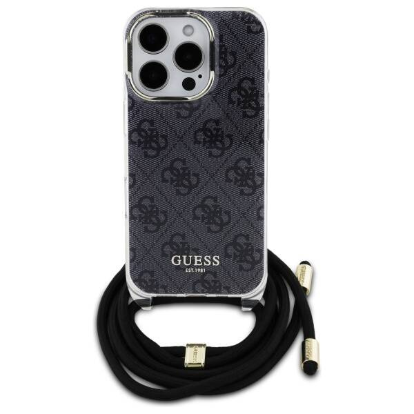 Etui Guess iPhone 16 Pro czarny/black hardcase Crossbody Cord 4G Print