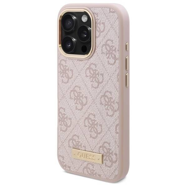 Etui Guess iPhone 16 Pro 6.3" różowy/pink hardcase 4G Logo Plate MagSafe