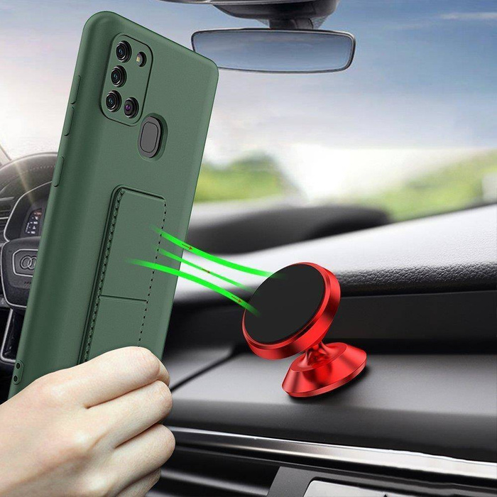 Wozinsky Kickstand Case silikonowe etui z podstawką etui Samsung Galaxy A21S ciemnoniebieskie