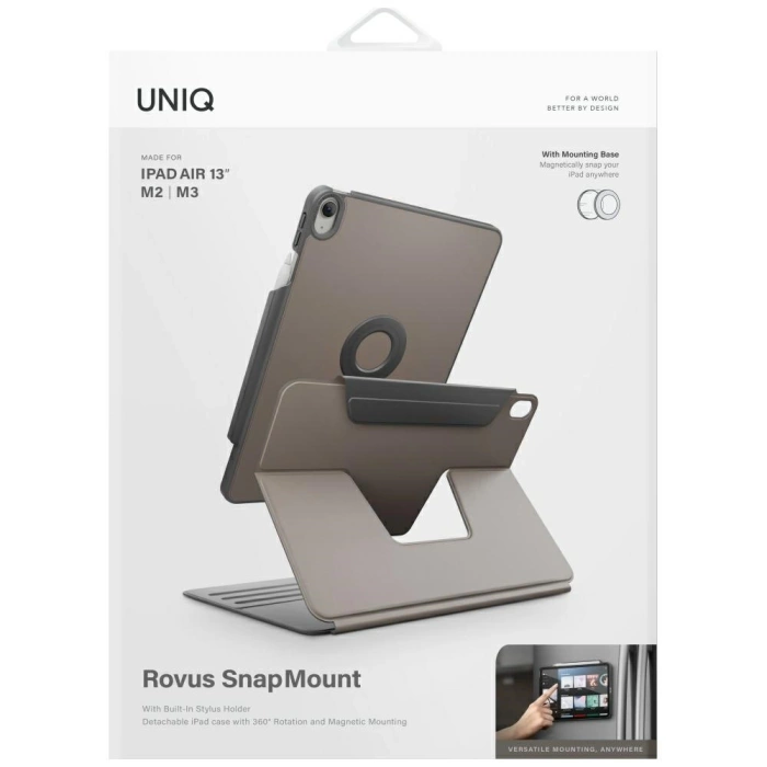 Etui UNIQ Rovus Snapmount Magnetic 360   Rotating Detachable do iPad Air 13" M2/M3 (2024/2025) szary