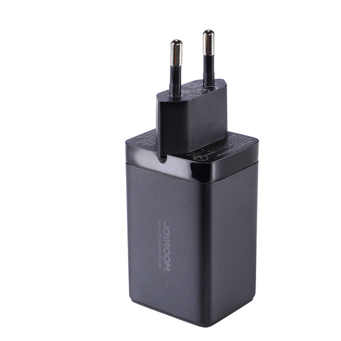 Joyroom szybka ładowarka GaN 65W USB, 2x USB C czarna + kabel USB C - USB C 100W 1.2m (TCG01)