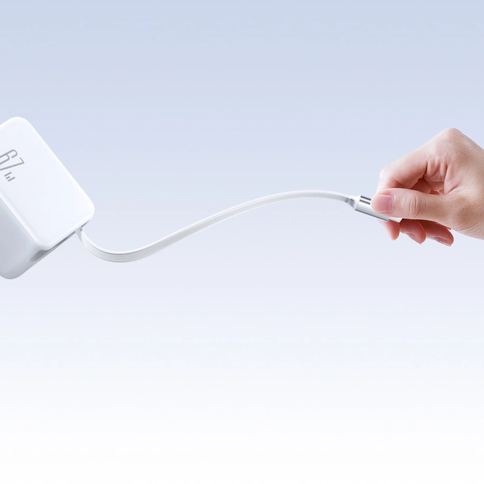 Ładowarka sieciowa Joyroom JR-TCL06 67W GaN z wbudowanym zwijanym kablem USB-C - biała