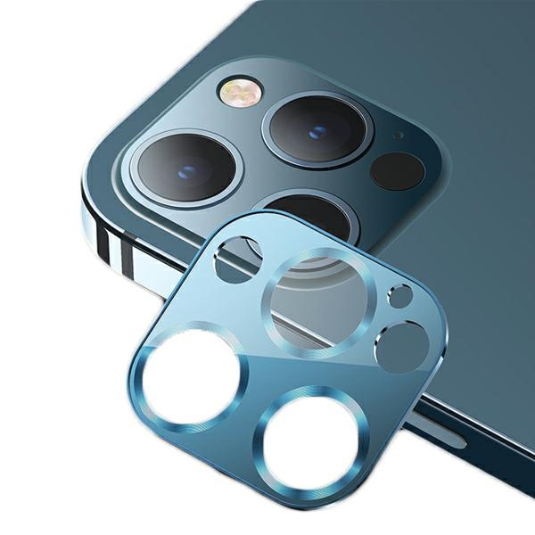 Szkło Hartowane USAMS Apple iPhone 12 Pro Max Camera Lens Glass Metal Niebieski Ochrona Aparatu Glass