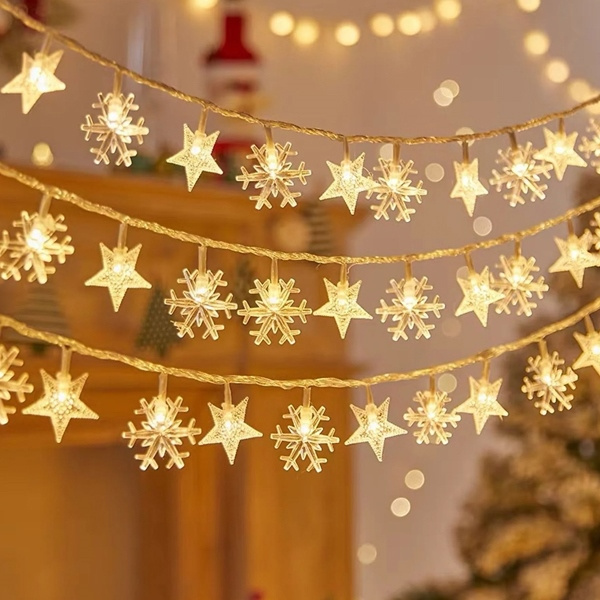 Lampki choinkowe LED snowflake/star -    6m/40 lampek ciepłe białe/warm white zasilane bat. 3xAA EHD-LS05