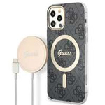 Zestaw Etui Guess Case+ Charger iPhone 12/12 Pro czarny/black hard case 4G Print MagSafe