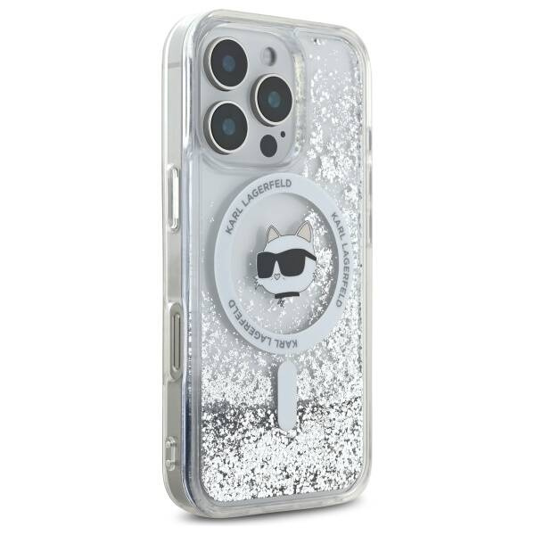 Etui Karl Lagerfeld iPhone 16 Pro 6.3" hardcase transparent Liquid Glitter Choupette Head Magsafe