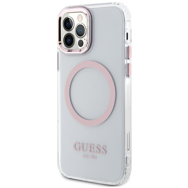 Etui Guess GUHMP12MHTRMP iPhone 12/12 Pro 6.1" różowy/pink hard case Metal Outline Magsafe Case