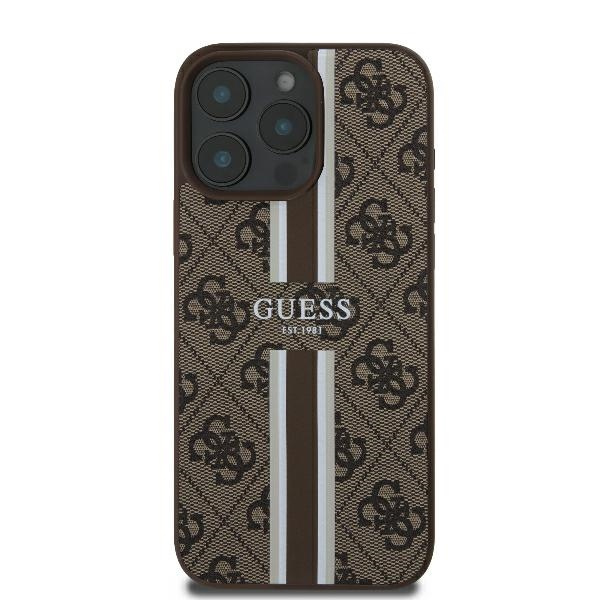 Etui Guess iPhone 16 Pro 6.3" brązowy/brown hardcase 4G Printed Stripes MagSafe