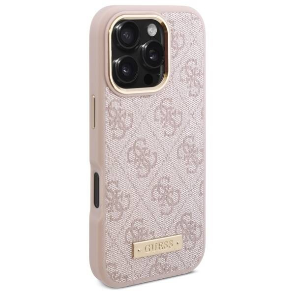 Etui Guess iPhone 16 Pro 6.3" różowy/pink hardcase 4G Logo Plate MagSafe
