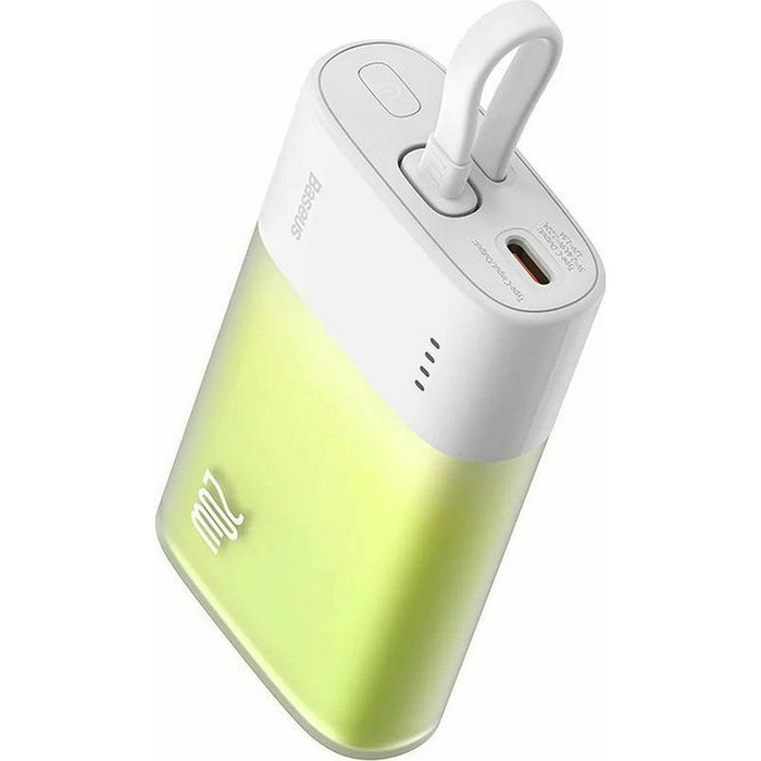 Powerbank BASEUS 5200 mAh z wbudowanym kablem Lightning + kabel USB-C Biało Zielony