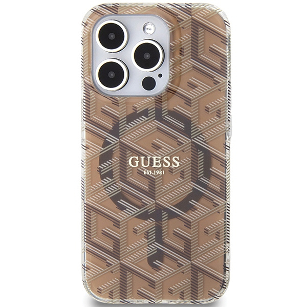Etui Guess GUHMP15LHGCUSTGW iPhone 15 Pro 6.1" brązowy/brown hardcase IML GCube MagSafe Case