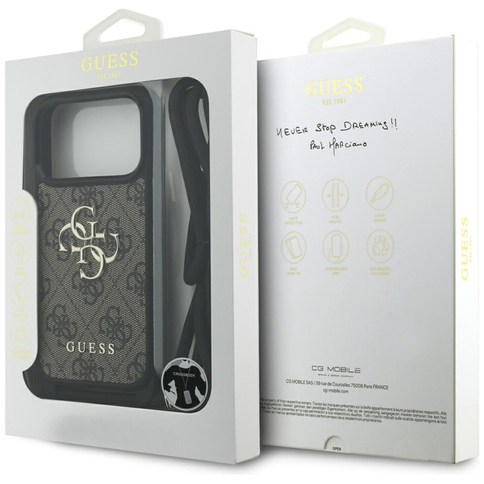 Etui Guess 4G Big Logo Cord Stap         Crossbody do iPhone 17 Pro brązowy