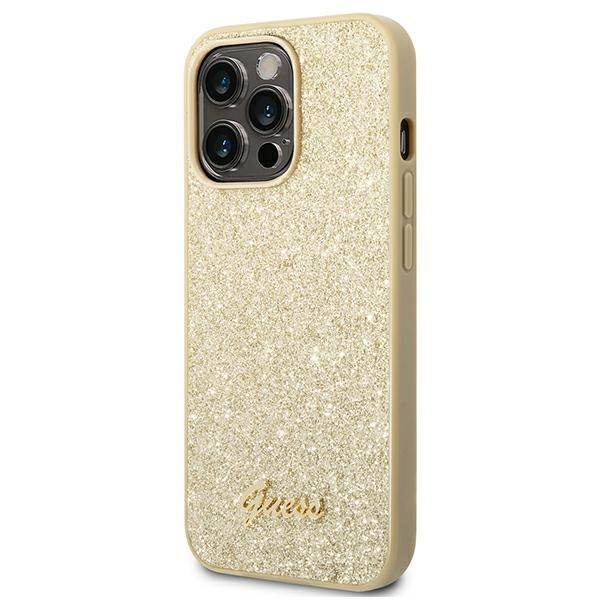 Etui GUESS Apple iPhone 14 Pro Max Glitter Script Złoty Hardcase