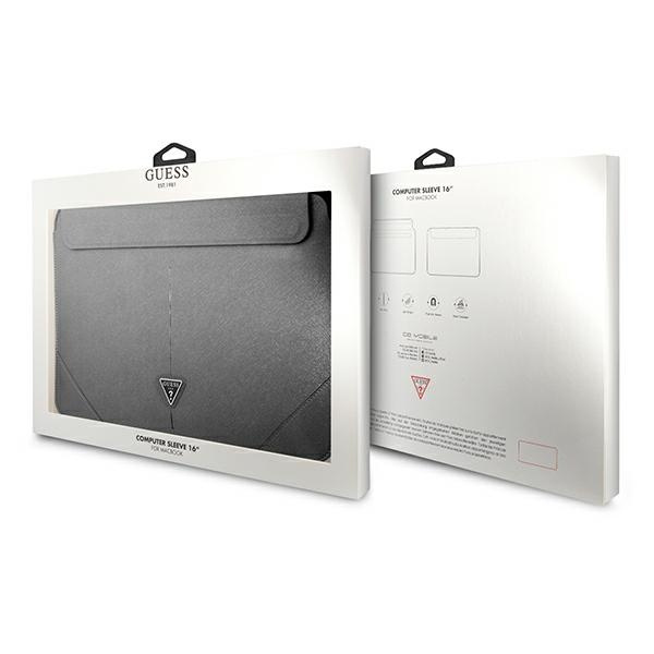 Etui GUESS Laptop 16 Sleeve Saffiano Triangle Logo Srebrny Case