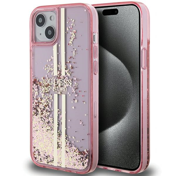 Etui Guess GUHCP15MLFCSEGP iPhone 15 Plus / 14 Plus 6.7" różowy/pink hardcase Liquid Glitter Gold Stripes Case