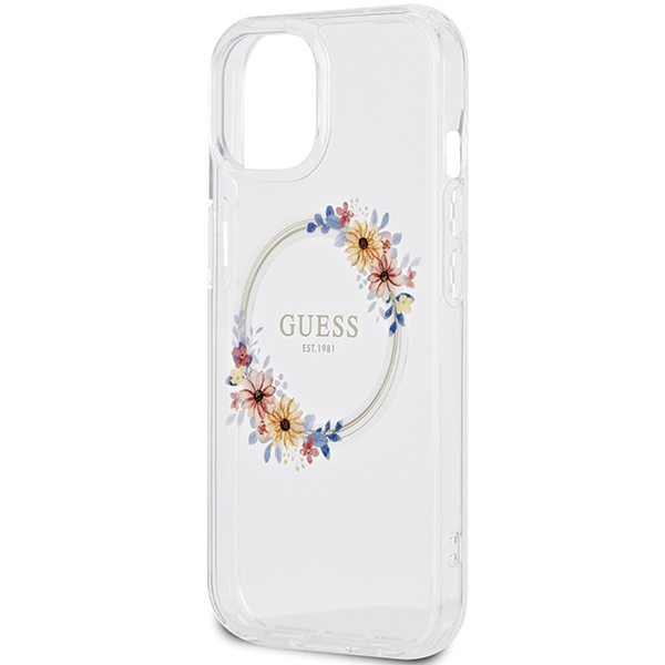 Etui Guess GUHMP15SHFWFCT iPhone 15 / 14 / 13 6.1" transparent hardcase IML Flowers Wreatch MagSafe Case