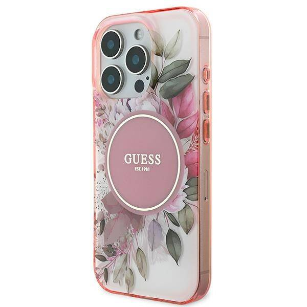 Etui Guess iPhone 16 Pro Max 6.9" różowy/pink hardcase IML Flower & Tonal Circle MagSafe