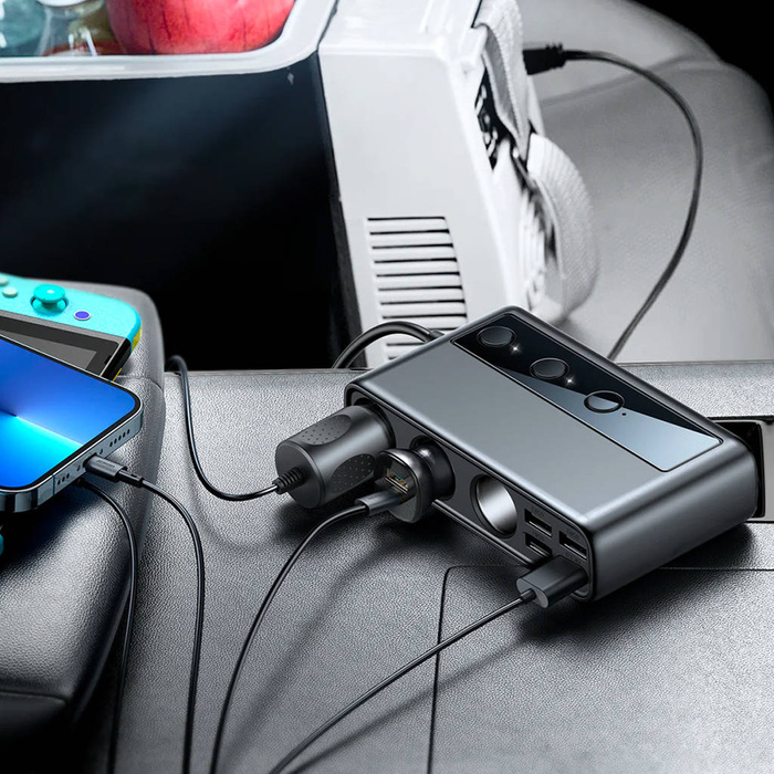 Joyroom 9w1 ładowarka samochodowa do laptopa 154W - 5x USB / 1x USB Typ C / 3x gniazdo zapalniczki Power Delivery / Quick Charge / PPS / AFC / FCP czarny (JR-CL06)