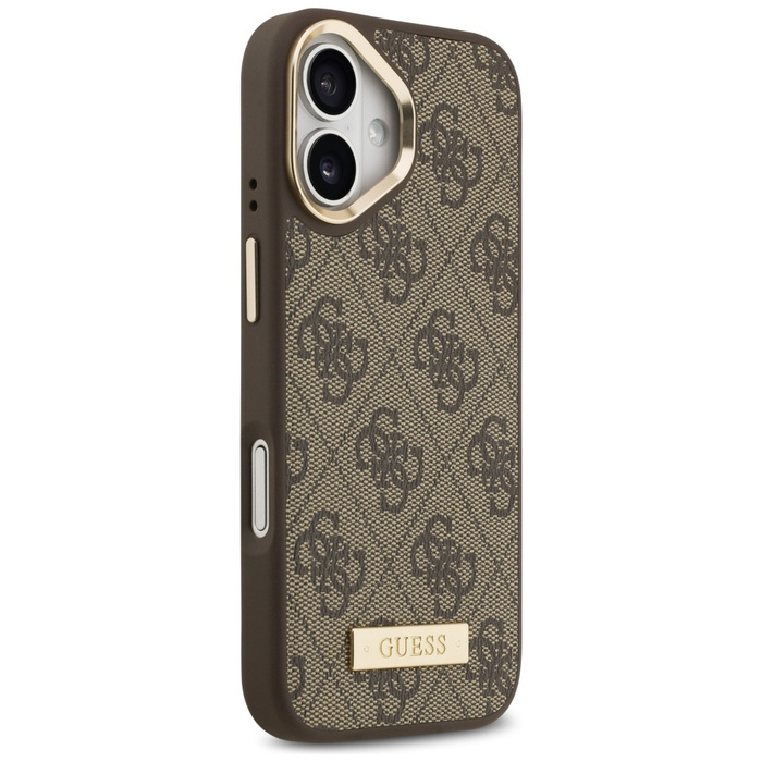 Etui Guess 4G Logo Plate MagSafe do      iPhone 17 brązowy