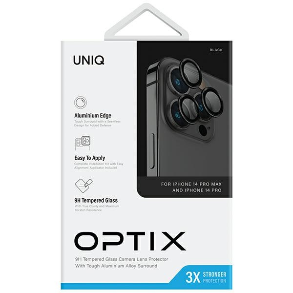 UNIQ Optix Aluminium Camera Lens Protector iPhone 14 Pro 6.1" / 14 Pro Max 6.7" midnight black szkło na obiektyw aparatu z aplikatorem