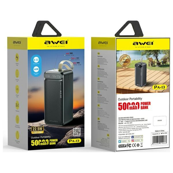 Powerbank AWEI PA-13 50000mAh 22.5W      czarny/black