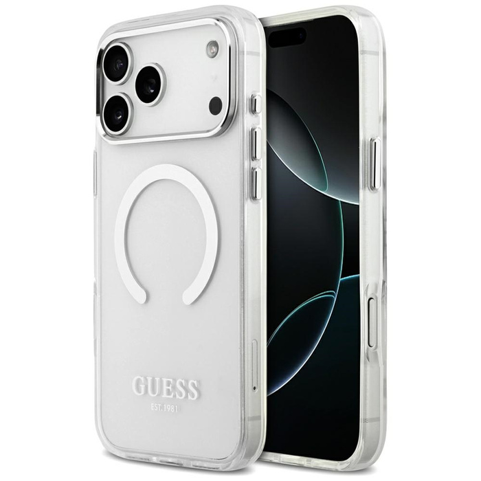 Etui Guess Metal Outline MagSafe do      iPhone 17 Pro Max srebrny