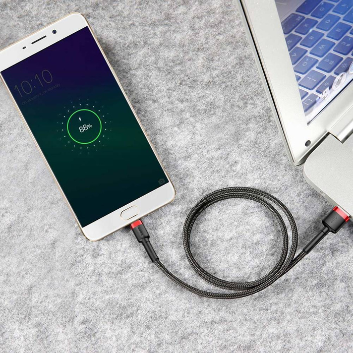 Baseus Cafule Cable wytrzymały nylonowy kabel przewód USB / micro USB QC3.0 1.5A 2M czarno-czerwony (CAMKLF-C91)