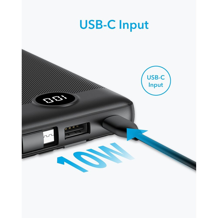 VEGER powerbank 10000 mAh z wbudowanymi kablami Micro USB / Typ C / Lightning C10 (W1116) czarny