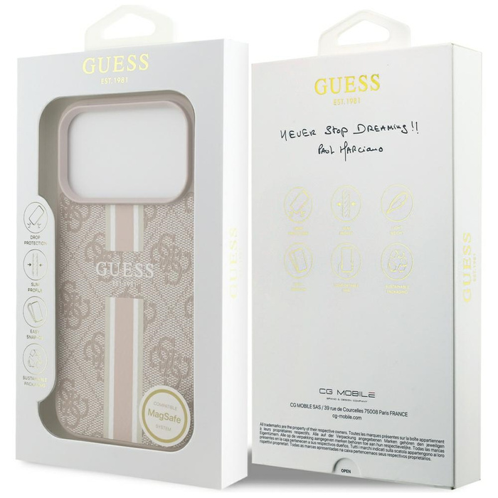 Etui Guess 4G Printed Stripes MagSafe do iPhone 17 Pro różowy