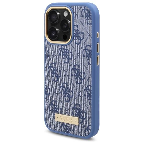 Etui Guess iPhone 16 Pro 6.3" niebieski/blue hardcase 4G Logo Plate MagSafe