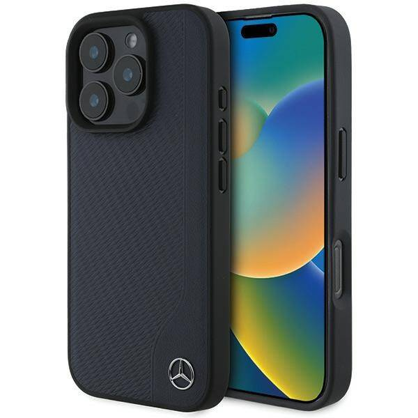 Etui Mercedes iPhone 16 Pro Max 6.9" granatowy/navy hardcase MB Wood Imitation Leather MagSafe