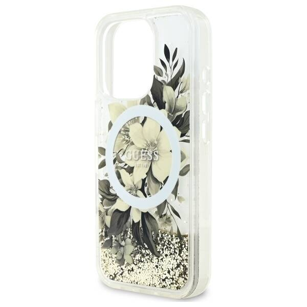 Etui Guess iPhone 16 Pro Max 6.9" beżowy/beige hardcase Liquid Glitter Flower MagSafe