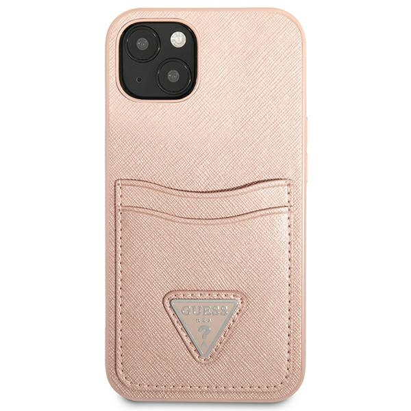 Etui GUESS Apple iPhone 13 Saffiano Triangle Logo Cardslot Różowy Hardcase
