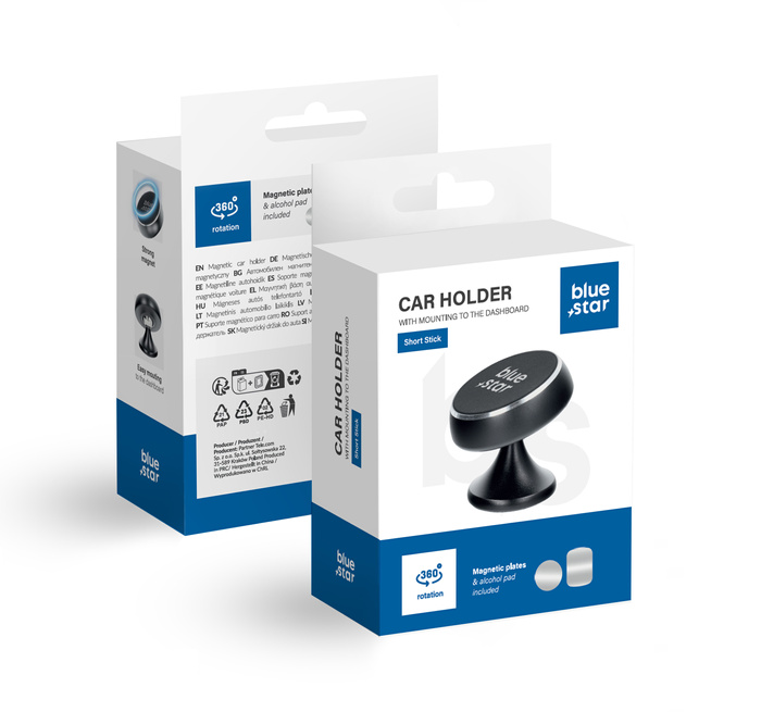BLUE STAR magnetyczyny uchwyt samochodowy SHORT STICK do deski / biurka czarny