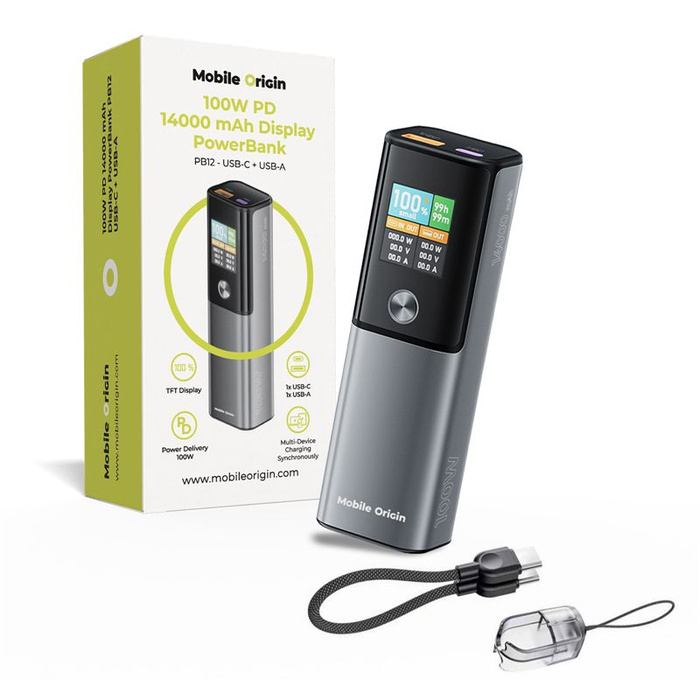 Mobile Origin 100W PD 14000mAh Display PowerBank PB12 - USB-C + USB-A