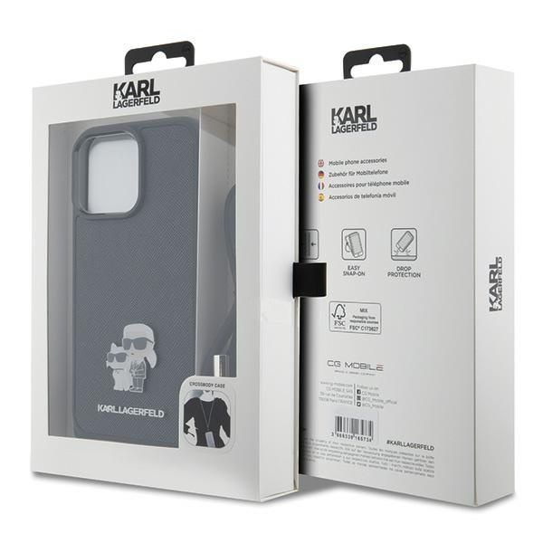 Etui Karl Lagerfeld KLHCP15XSAKCPSK iPhone 15 Pro Max 6.7" hardcase czarny/black Crossbody Saffiano Metal Pin Karl & Choupette Case