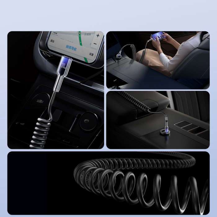 Kabel spiralny Joyroom S-A43 Crystal-Clear Series 30W USB-C - Lightning 1,5m - czarny