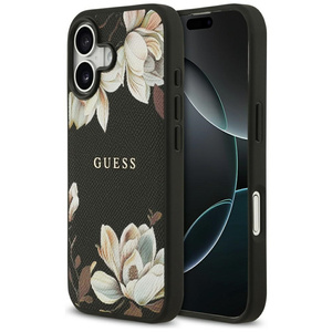 Etui Guess Grained Flowers Classic Logo  MagSafe do iPhone 17 czarny