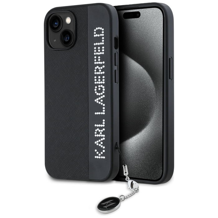 Karl Lagerfeld KLHCP15SPSAKDGCK iPhone 15 / 14 / 13 6.1" czarny/black hardcase Saffiano Rhinestones & Charm