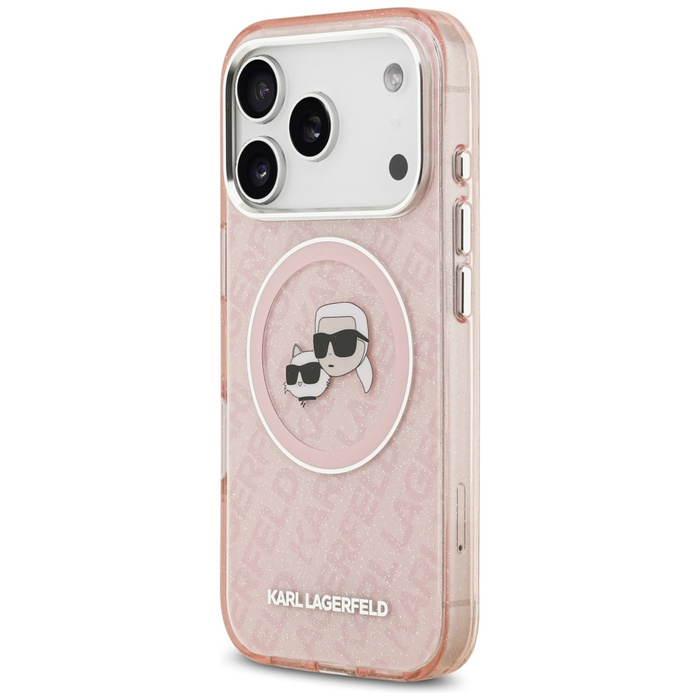 Etui Karl Lagerfeld IML Glitter Karl &   Choupette Heads Logo MagSafe do iPhone 17 Pro różowy