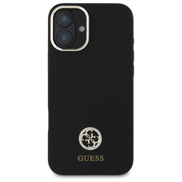 Etui Guess iPhone 16 czarny/black hardcase Silicone Logo Strass 4G