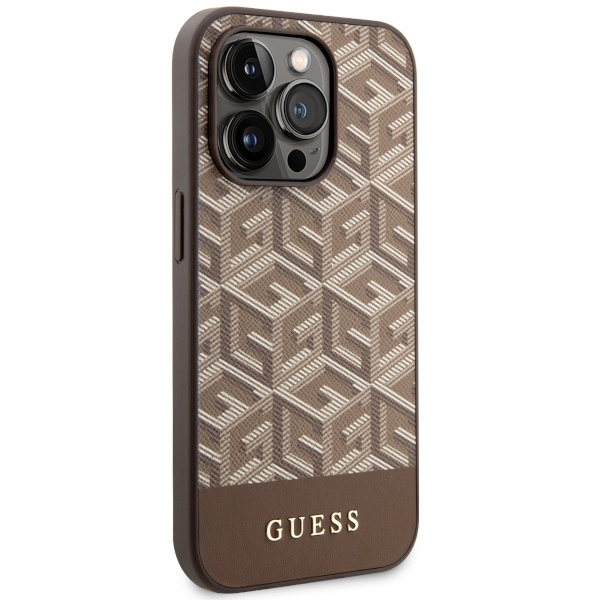 Etui Guess GUHMP14LHGCFSEW iPhone 14 Pro 6.1" brązowy/brown hard case GCube Stripes MagSafe Case