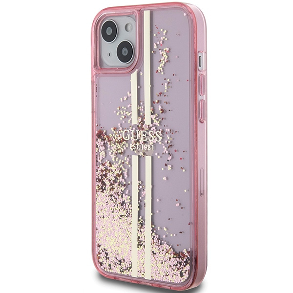 Etui Guess GUHCP15MLFCSEGP iPhone 15 Plus / 14 Plus 6.7" różowy/pink hardcase Liquid Glitter Gold Stripes Case