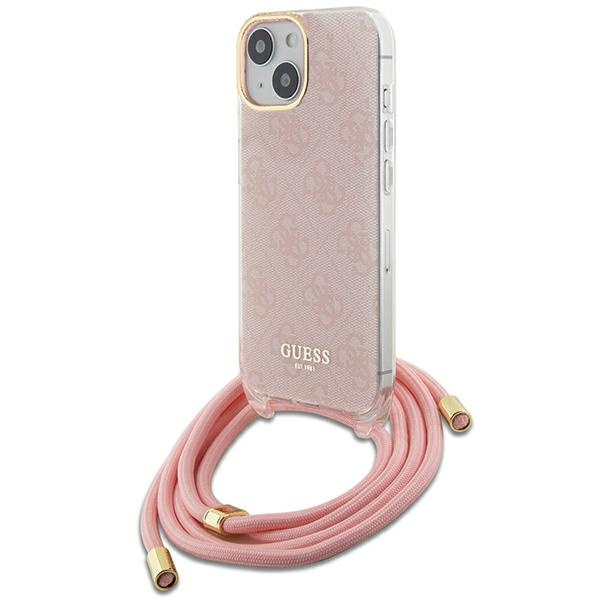Etui Guess GUHCP15SHC4SEP iPhone 15 / 14 / 13 6.1" różowy/pink hardcase Crossbody Cord 4G Print Case