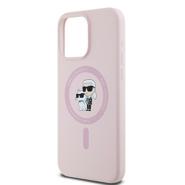 Etui Karl Lagerfeld KLHMP15XSCMKCRHP iPhone 15 Pro Max 6.7" różowy/pink hardcase Silicone Karl & Choupette Ring MagSafe